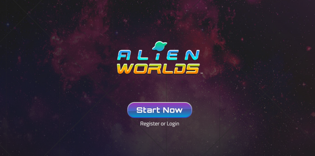 Alien Worlds interface, Start Now, Register or Login