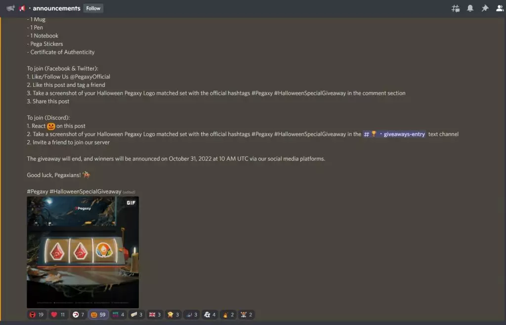 Discord announcement about the Halloween givaway