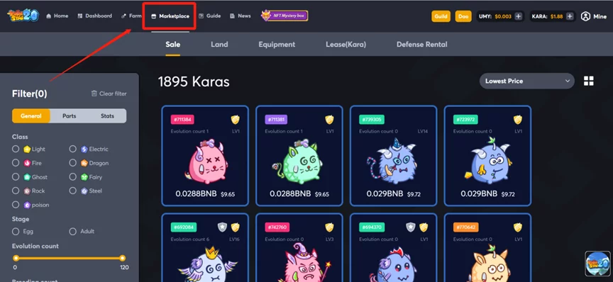 Purchase Karas through the KaraStar marketplace