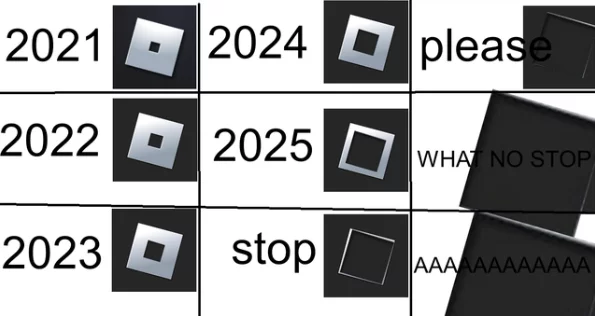 The black square at the middle of the Roblox square icon getting larger and larger through the years until it swallows the whole screen.