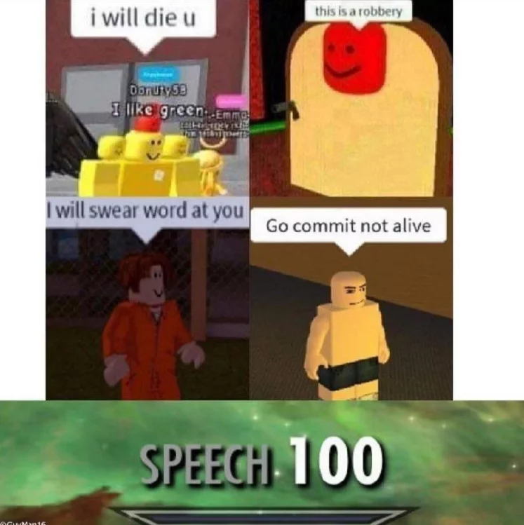 Four pictures showing how players get around the chat censorship system in Roblox.