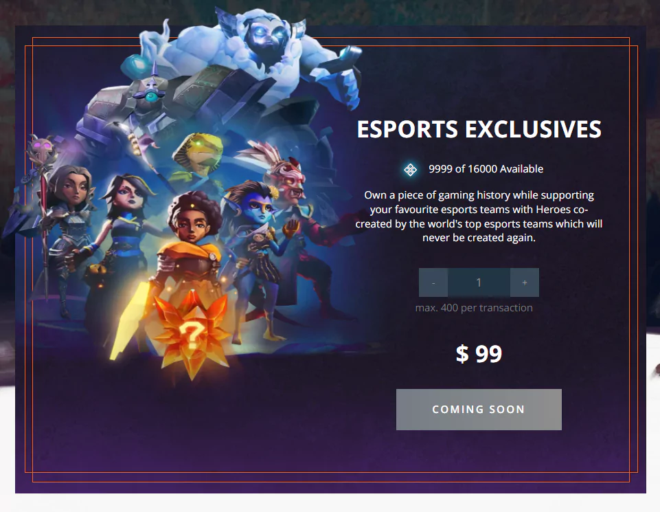 Esports Exclusives Digital Collectible Sale UI