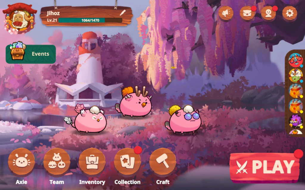 Screenshot of Valentine's theme of Axie Infinity