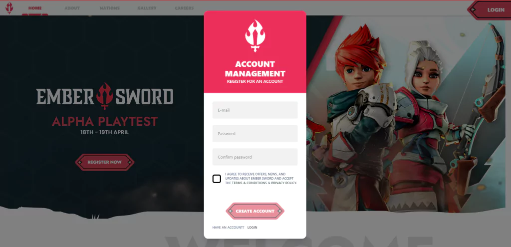 Ember Sword account registration