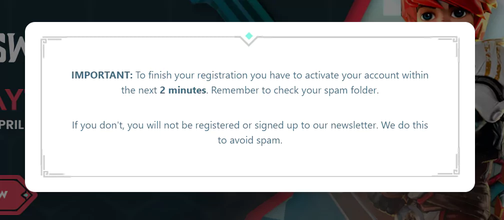 Notice on account activation