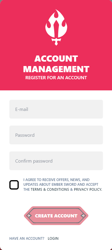 Ember Sword account creation