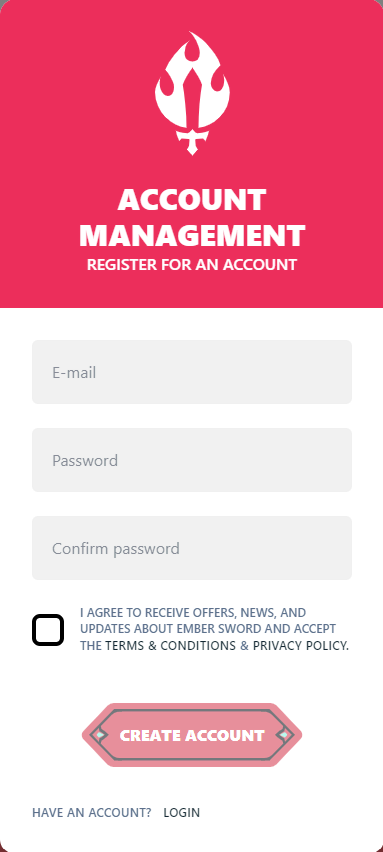 Ember Sword account creation